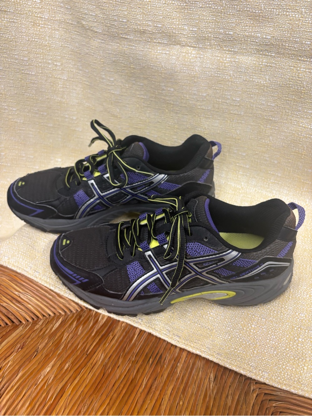 Asics Women's Black and Purple Running Shoes with Lime Accents